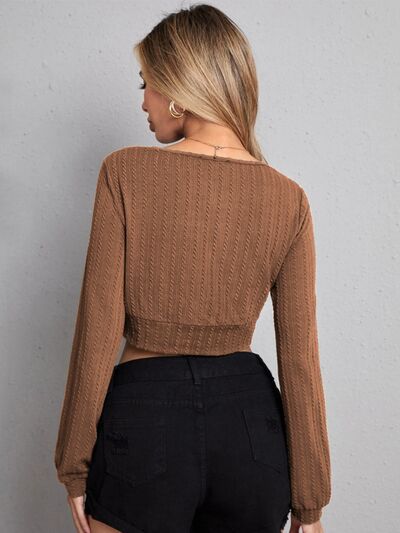 Textured Surplice Long Sleeve T-Shirt