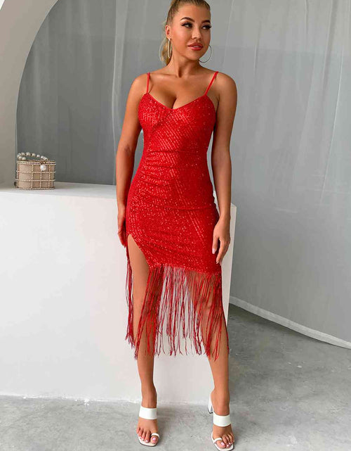 Load image into Gallery viewer, Sequin Fringe Spaghetti Strap Dress
