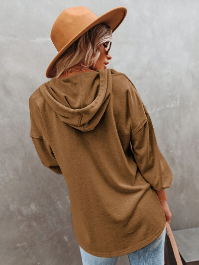 Load image into Gallery viewer, Buttoned Drop Shoulder Hoodie
