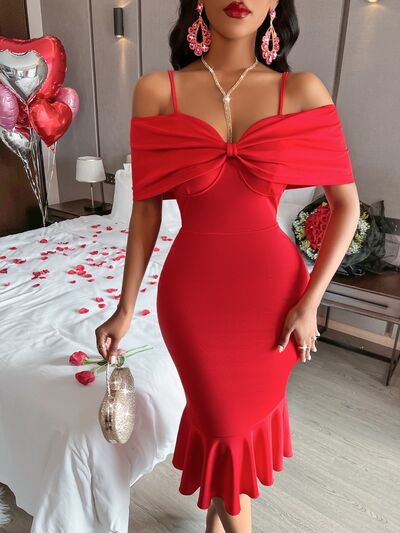 Load image into Gallery viewer, Spaghetti Strap Fishtail Wrap Dress
