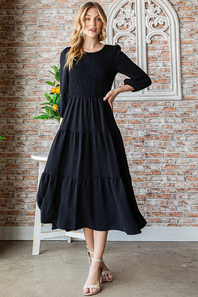 Load image into Gallery viewer, Reborn J Round Neck Smocked Tiered Dress
