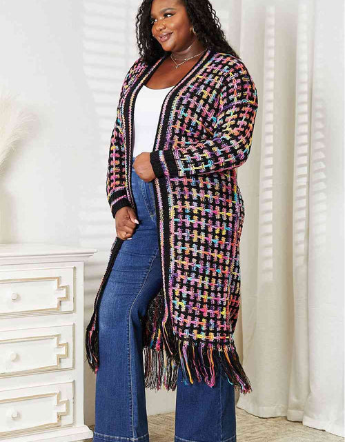 Load image into Gallery viewer, Double Take Full Size Multicolored Open Front Fringe Hem Cardigan
