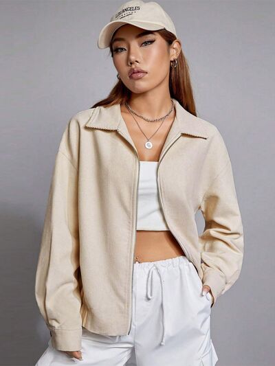 Load image into Gallery viewer, Zip Up Dropped Shoulder Cropped Jacket
