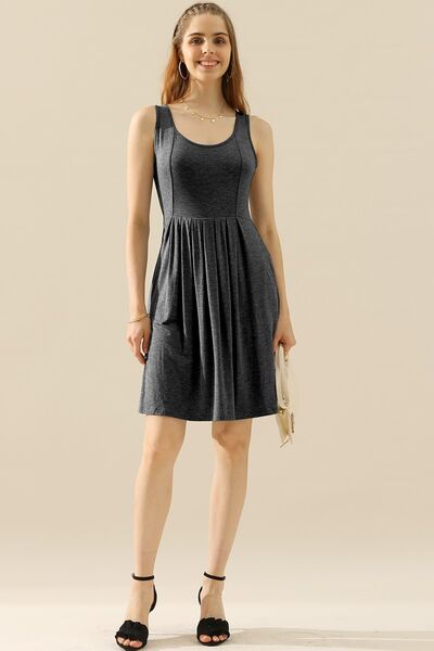 Load image into Gallery viewer, Doublju Full Size Round Neck Ruched Sleeveless Dress with Pockets
