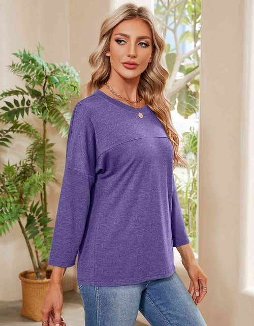 Load image into Gallery viewer, Round Neck Long Sleeve Drop Shoulder Blouse
