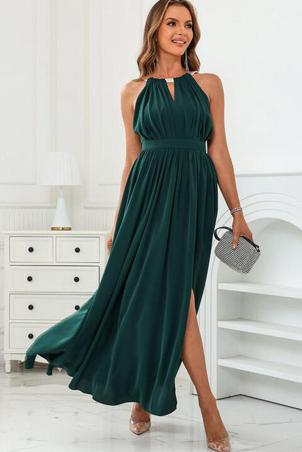 Load image into Gallery viewer, Cutout Ruched Slit Sleeveless Dress
