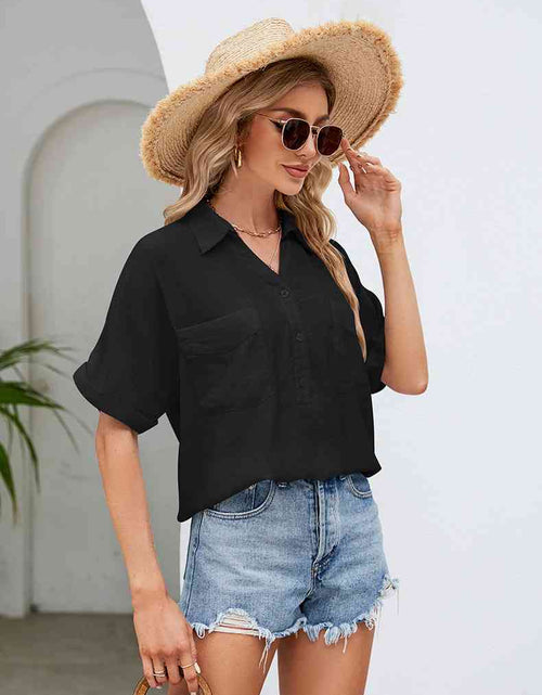 Load image into Gallery viewer, Half Button Johnny Collar Blouse
