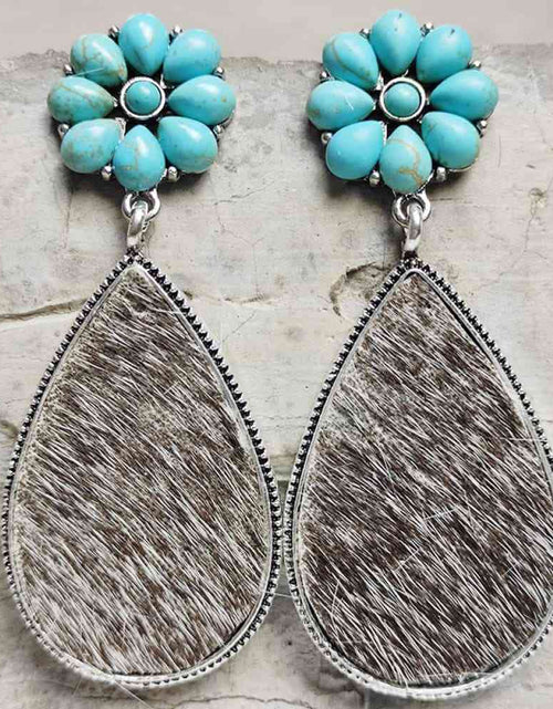 Load image into Gallery viewer, Turquoise Flower Teardrop Earrings
