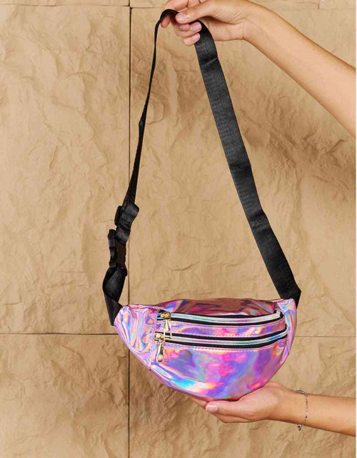 Load image into Gallery viewer, Fame Good Vibrations Holographic Double Zipper Fanny Pack in Hot Pink
