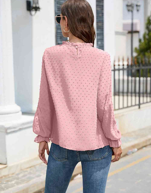 Load image into Gallery viewer, Smocked Mock Neck Swiss Dot Top
