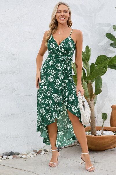 Load image into Gallery viewer, High-Low Tie Waist Printed Cami Dress
