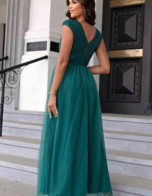 Load image into Gallery viewer, Sequin V-Neck Mesh Maxi Dress
