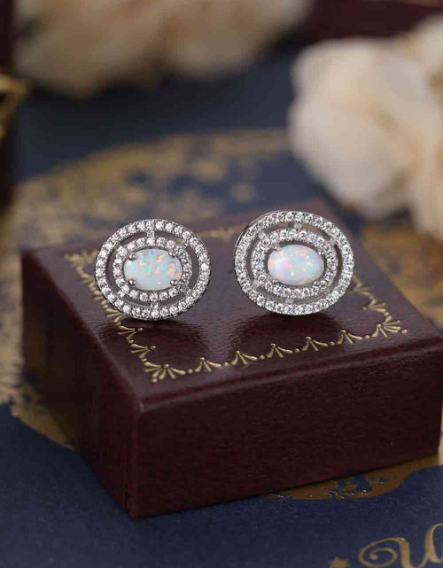 Load image into Gallery viewer, 925 Sterling Silver Opal Round Stud Earrings
