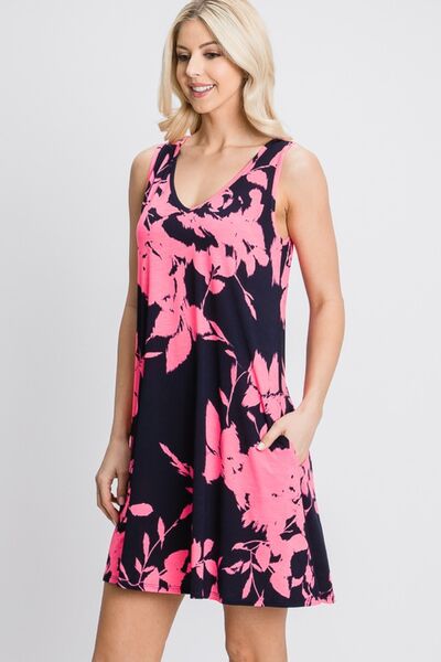 Load image into Gallery viewer, Heimish Full Size Floral V-Neck Tank Dress with Pockets
