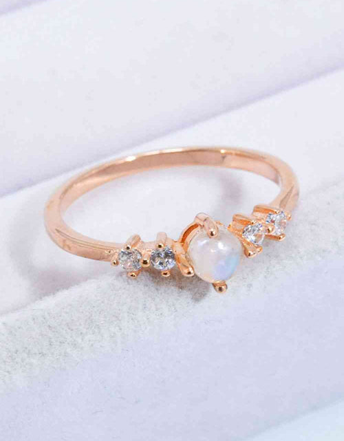 Load image into Gallery viewer, Natural Moonstone and Zircon 18K Rose Gold-Plated Ring
