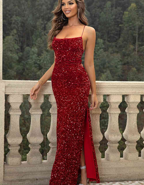 Load image into Gallery viewer, Sequin Backless Split Maxi Dress
