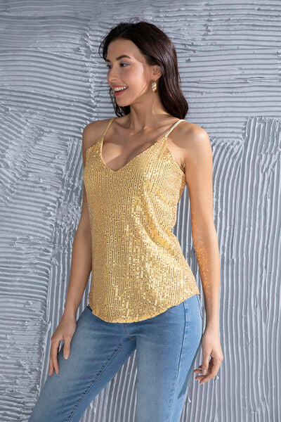 Load image into Gallery viewer, Sequin V-Neck Spaghetti Strap Cami
