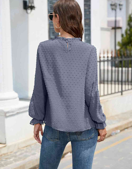 Load image into Gallery viewer, Smocked Mock Neck Swiss Dot Top
