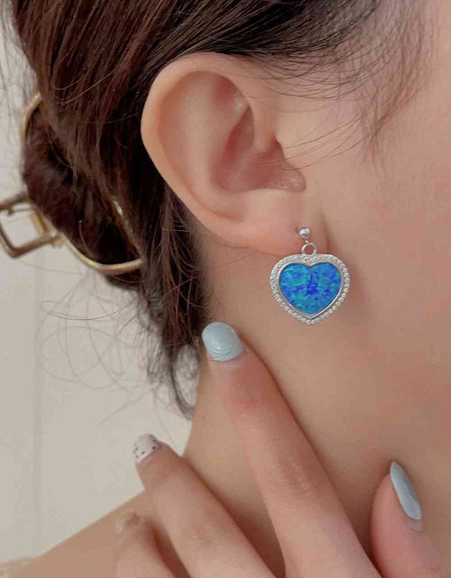 Load image into Gallery viewer, Platinum-Plated Opal Heart Earrings
