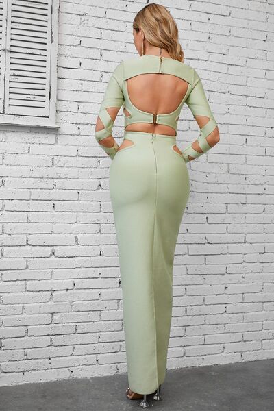 Load image into Gallery viewer, Cutout Round Neck Maxi Wrap Dress
