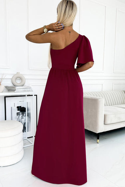 Load image into Gallery viewer, One shoulder Flutter sleeves Slit Dress
