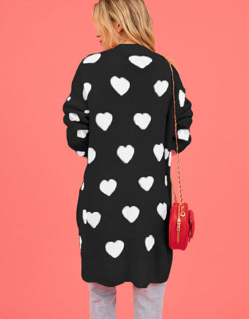 Load image into Gallery viewer, Heart Graphic Open Front Cardigan with Pockets
