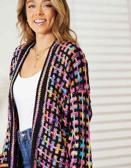 Load image into Gallery viewer, Double Take Full Size Multicolored Open Front Fringe Hem Cardigan
