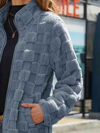 Load image into Gallery viewer, Fuzzy Checkered Zip Up Jacket
