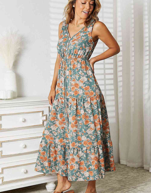 Load image into Gallery viewer, Double Take Floral V-Neck Tiered Sleeveless Dress
