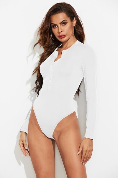 Load image into Gallery viewer, Half Button Round Neck Long Sleeve Bodysuit
