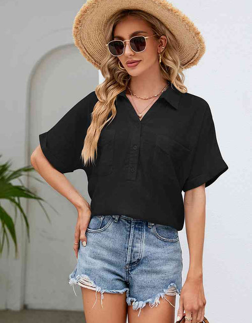 Load image into Gallery viewer, Half Button Johnny Collar Blouse
