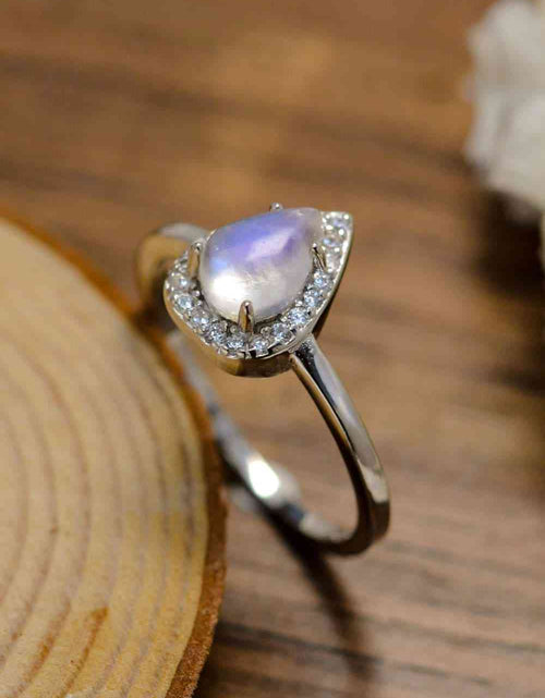 Load image into Gallery viewer, Moonstone Teardrop 925 Sterling Silver Halo Ring
