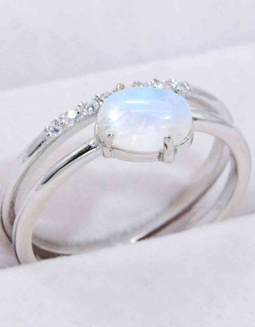 Load image into Gallery viewer, Natural Moonstone and Zircon Double-Layered Ring
