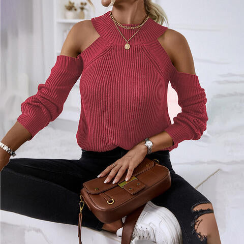 Load image into Gallery viewer, Round Neck Cold-Shoulder Sweater
