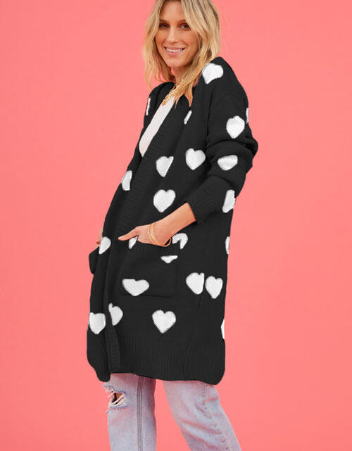 Load image into Gallery viewer, Heart Graphic Open Front Cardigan with Pockets
