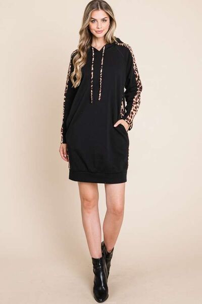 Load image into Gallery viewer, Culture Code Drawstring Leopard Long Sleeve Hooded Dress
