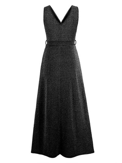 Load image into Gallery viewer, Slit Surplice Tie Waist Sleeveless Dress
