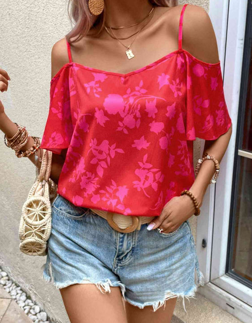 Load image into Gallery viewer, Cold Shoulder Short Flare Sleeve Blouse
