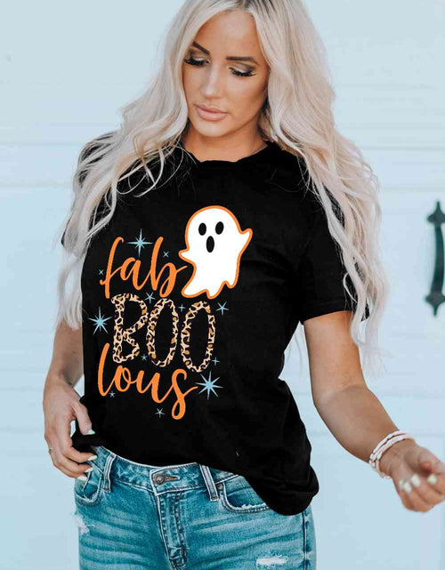 Load image into Gallery viewer, Round Neck Short Sleeve Ghost Graphic T-Shirt
