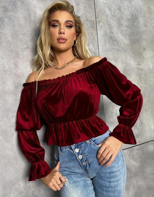 Load image into Gallery viewer, Off-Shoulder Flounce Sleeve Blouse
