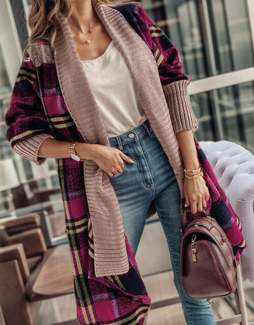 Load image into Gallery viewer, Plaid Open Front Long Sleeve Cardigan
