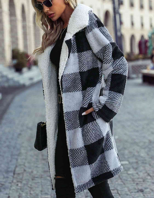 Load image into Gallery viewer, Plaid Open Front Coat with Pockets
