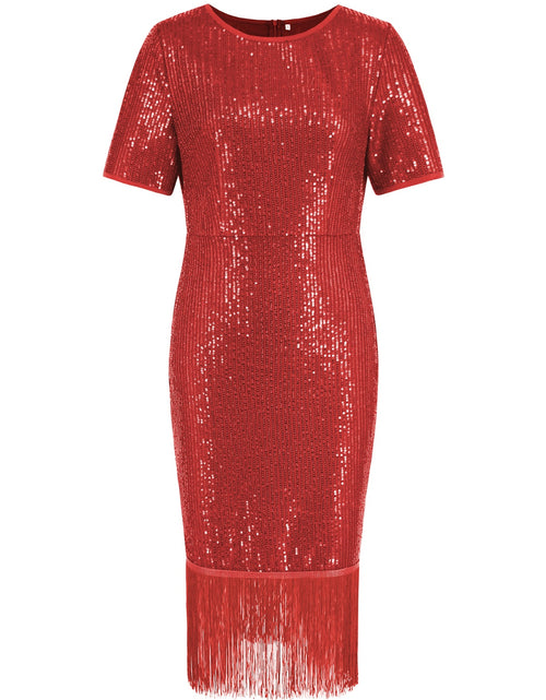 Load image into Gallery viewer, Tassel Sequin Short Sleeve Dress
