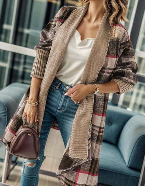 Load image into Gallery viewer, Plaid Open Front Long Sleeve Cardigan
