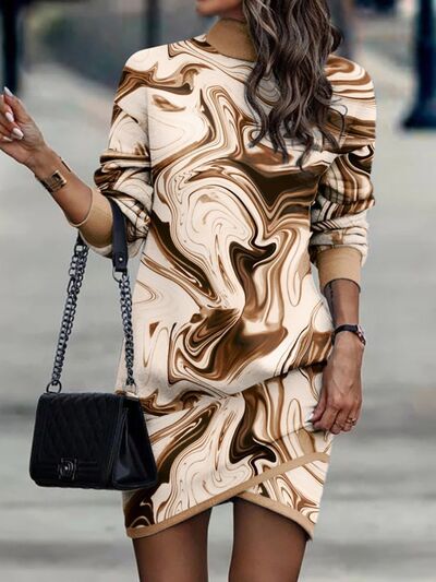 Load image into Gallery viewer, Printed Turtleneck Long Sleeve Mini Dress
