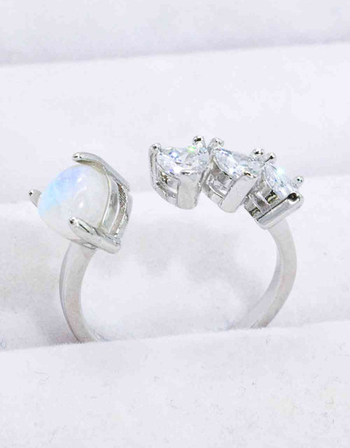 Load image into Gallery viewer, Natural Moonstone and Zircon Heart Open Ring
