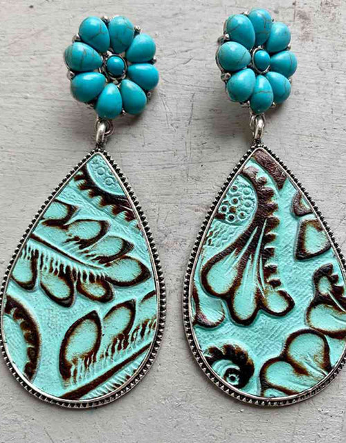 Load image into Gallery viewer, Turquoise Flower Teardrop Earrings
