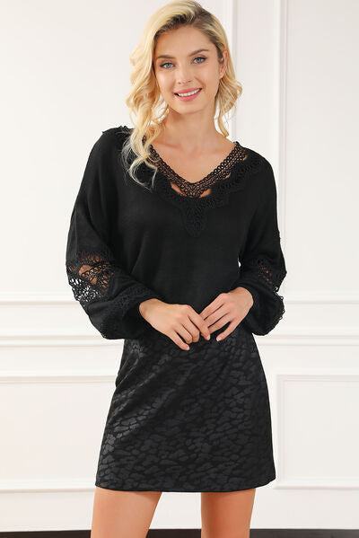 Load image into Gallery viewer, Openwork V-Neck Raglan Sleeve Sweater
