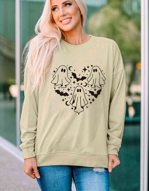 Load image into Gallery viewer, Round Neck Dropped Shoulder Ghost Graphic Sweatshirt
