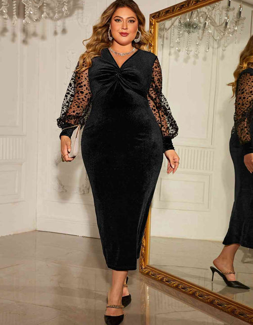 Load image into Gallery viewer, Plus Size Twist Front Lantern Sleeve Slit Dress
